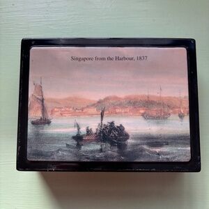 Black Lacquered Trinket Box "Singapore from the Harbour, 1837"